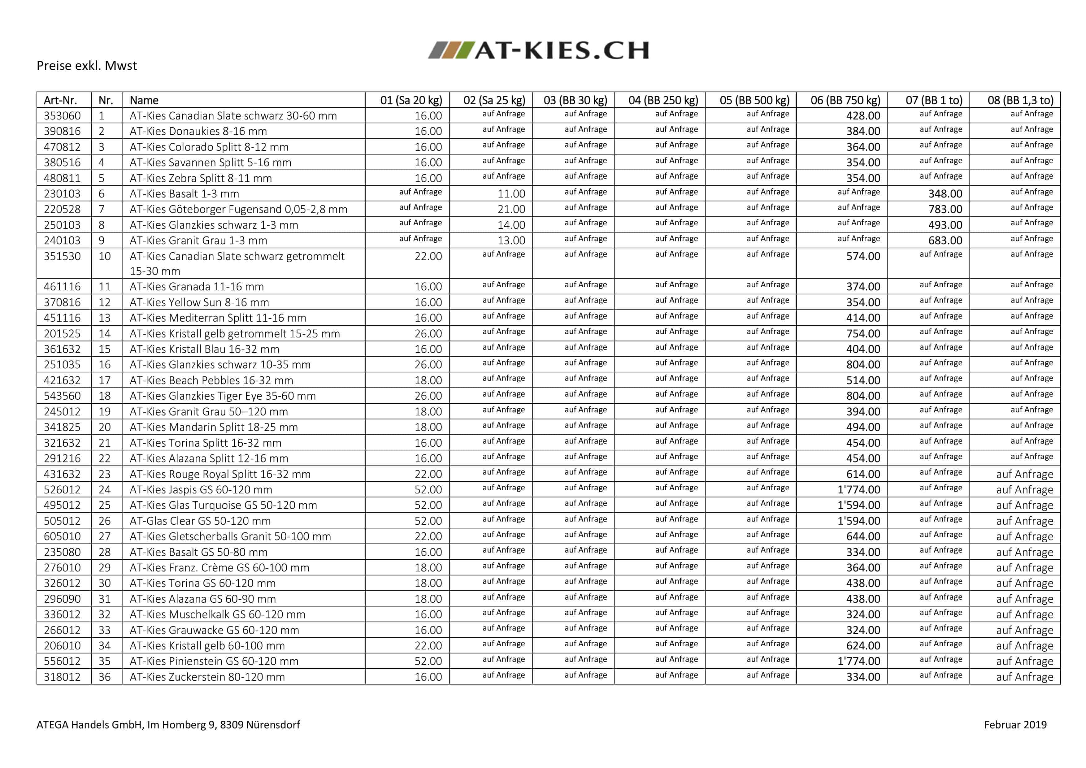 Preisliste AT-Kies